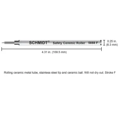 Schmidt 888 Safety Ceramic Rollerball Metal Tube Refill, Fits Universal Pens, Fine, Blue, 2 Pack (SC58101)