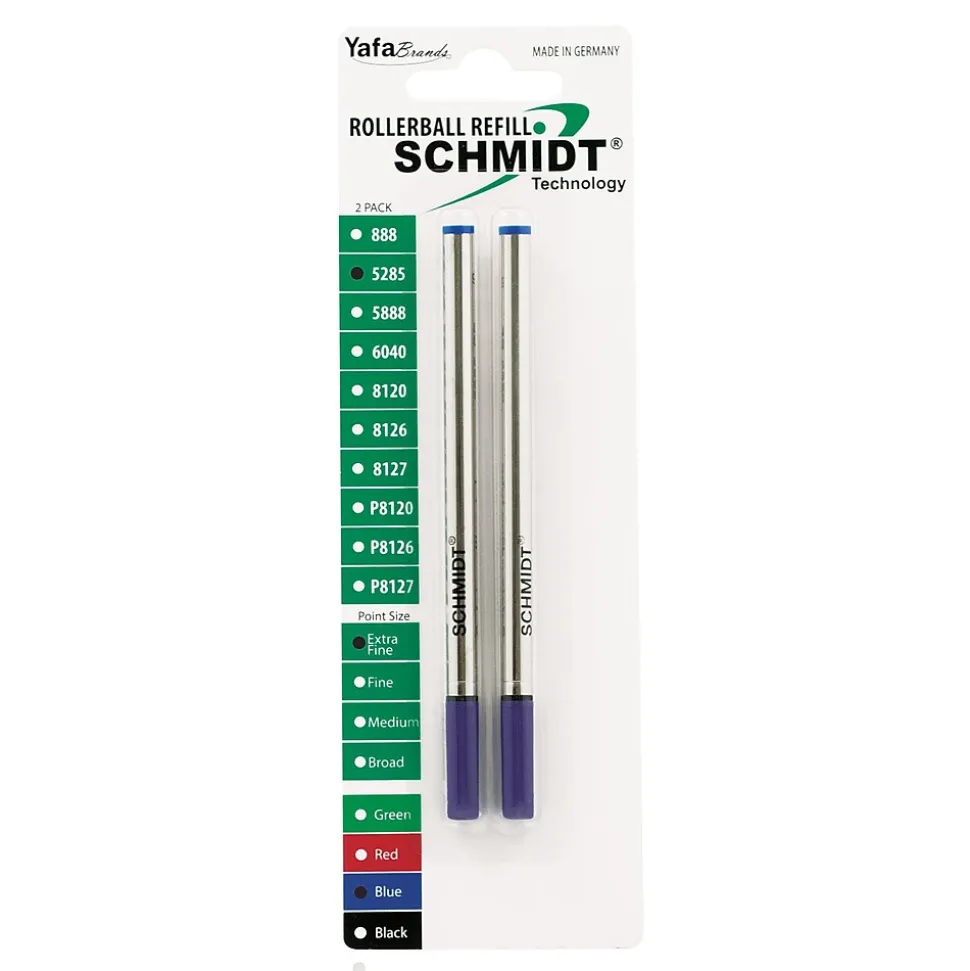 Schmidt 5285 Safety Rolling Tube Needle Point Refill, Fits Most Capped Rollerball Pens, Fine, Blue, 2 Pack (SC58116)