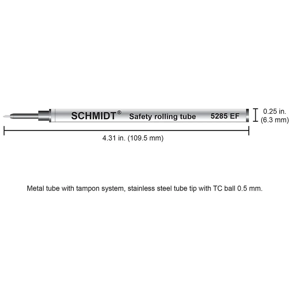 Schmidt 5285 Safety Rolling Tube Needle Point Refill, Fits Most Capped Rollerball Pens, Fine, Blue, 2 Pack (SC58116)