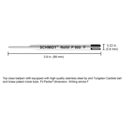Schmidt P900 Ballpoint TC Ball Parker Style Refill, fits Parker ballpoint pens, Fine, Blue, 2 Pack (SC58140)