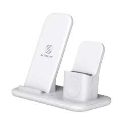 scosche Base3 3-in-1 Wireless Charging Dock for Apple iPhone/Apple Watch/Apple AirPods, White (CSQ3N1WT-SP)
