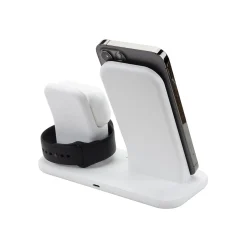 scosche Base3 3-in-1 Wireless Charging Dock for Apple iPhone/Apple Watch/Apple AirPods, White (CSQ3N1WT-SP)