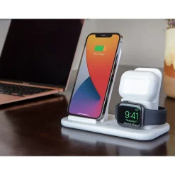 scosche Base3 3-in-1 Wireless Charging Dock for Apple iPhone/Apple Watch/Apple AirPods, White (CSQ3N1WT-SP)