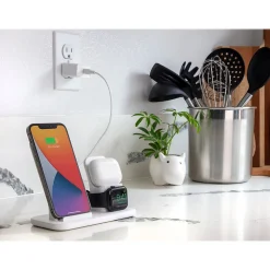 scosche Base3 3-in-1 Wireless Charging Dock for Apple iPhone/Apple Watch/Apple AirPods, White (CSQ3N1WT-SP)