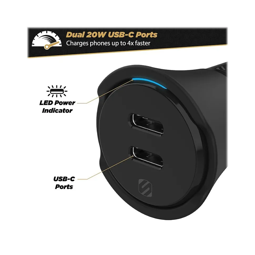 scosche PowerVolt USB Car Charger for Most Smartphones, Black (CPDCC40-SP)