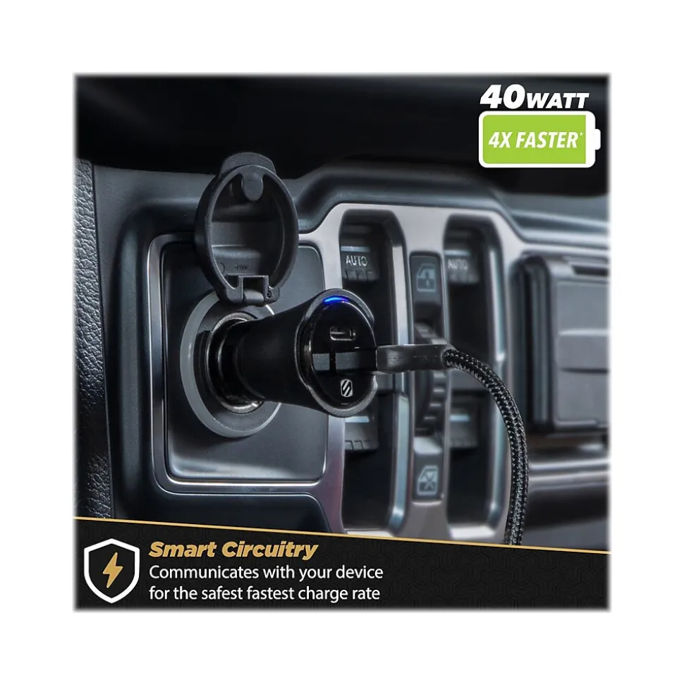 scosche PowerVolt USB Car Charger for Most Smartphones, Black (CPDCC40-SP)