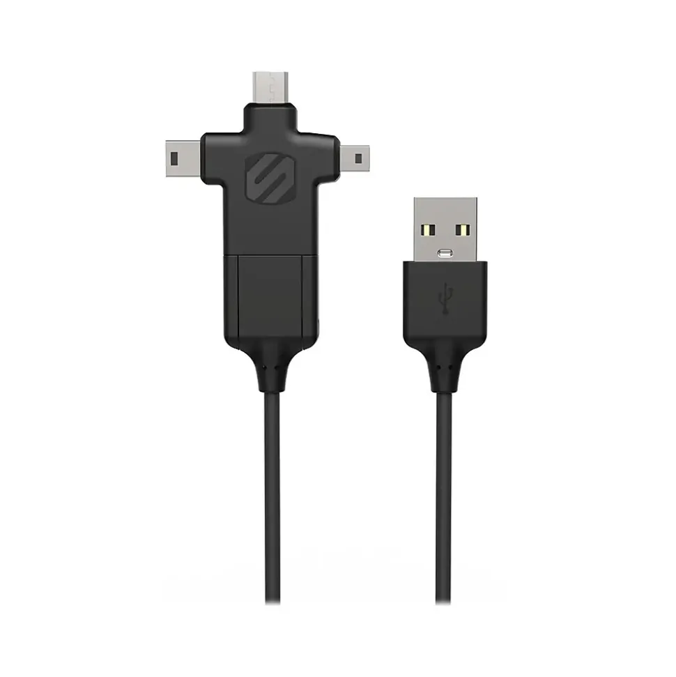 scosche SmartSync 3' USB Type-A to Micro-USB/Mini-USB/Mini-USB Type-B/USB Type-C Cable, Male to Male, Black (MMMC-SP)