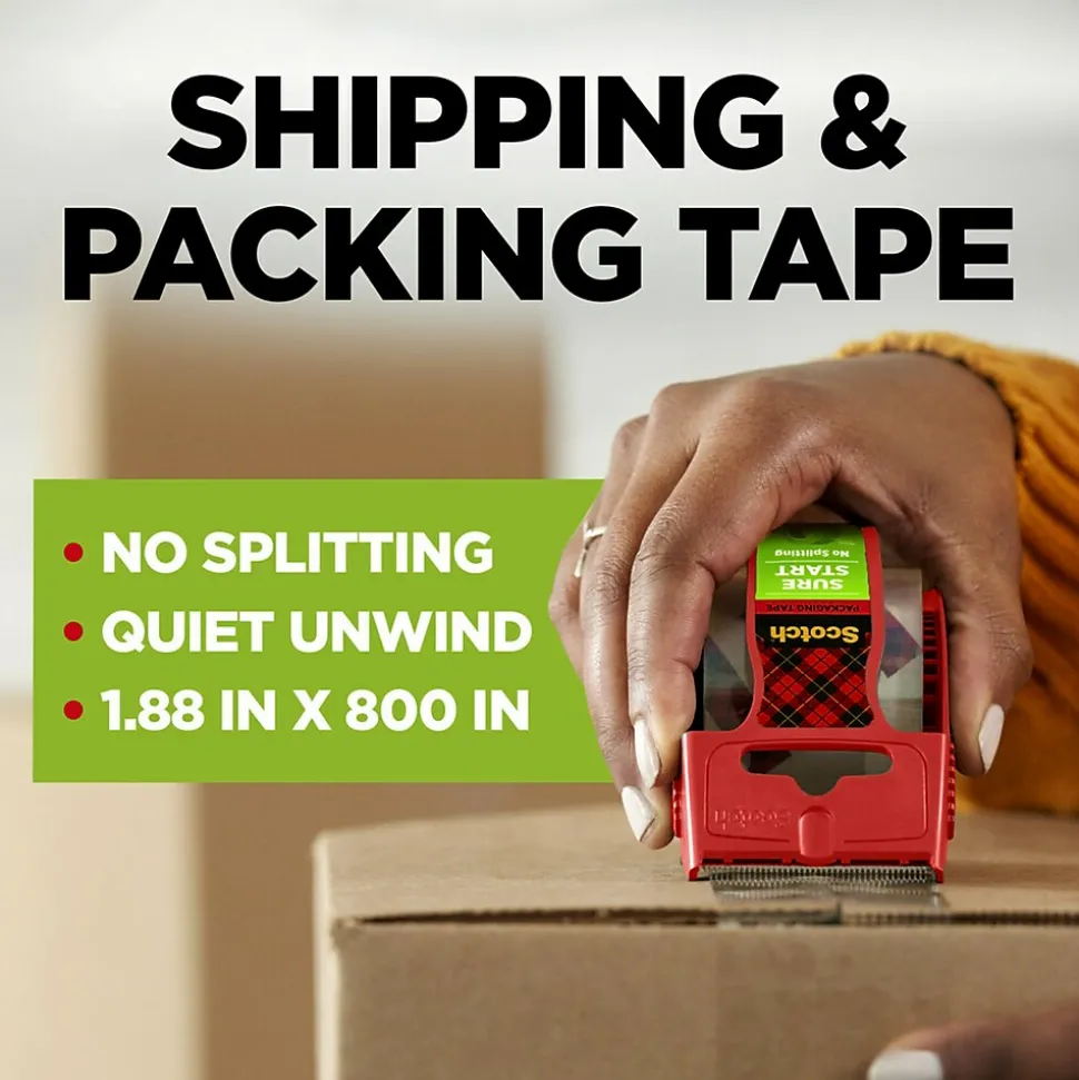 Scotch Sure-Start Packing Tape with Dispenser, 1.88" x 22.2 yds., Clear, 6/Pack (145-6)