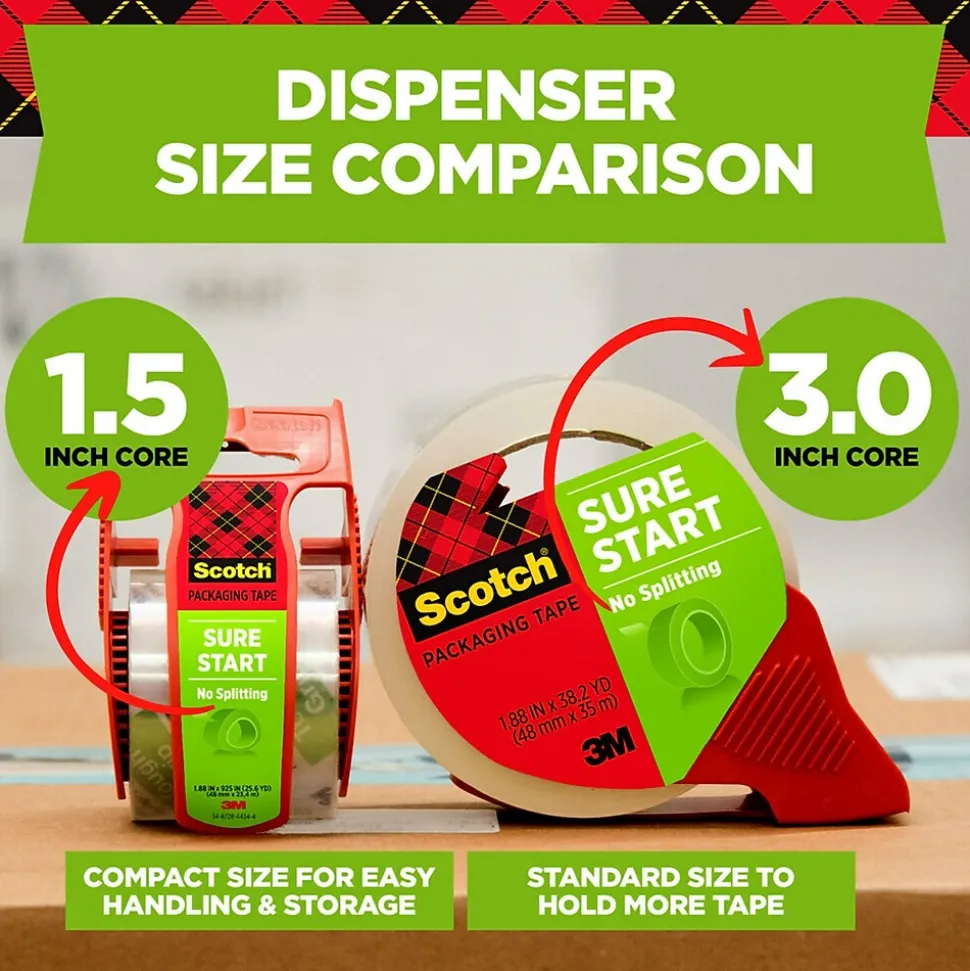 Scotch Sure-Start Packing Tape with Dispenser, 1.88" x 22.2 yds., Clear, 6/Pack (145-6)
