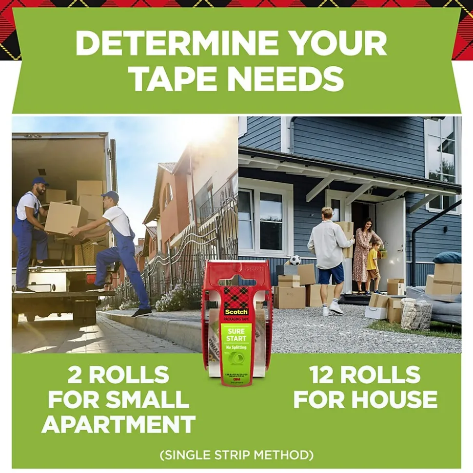 Scotch Sure-Start Packing Tape with Dispenser, 1.88" x 22.2 yds., Clear, 6/Pack (145-6)