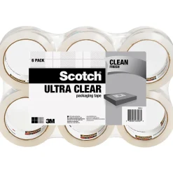Scotch Ultra Clear Mailing Packaging Tape, 1.88" x 54.6 yds., Clear, 6 Pack (3250-6)