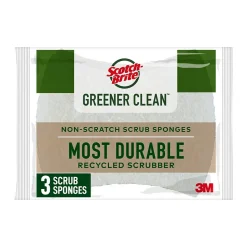 Scotch-Brite Greener Clean Scrub Sponge, Tan, 3/Pack (97033)