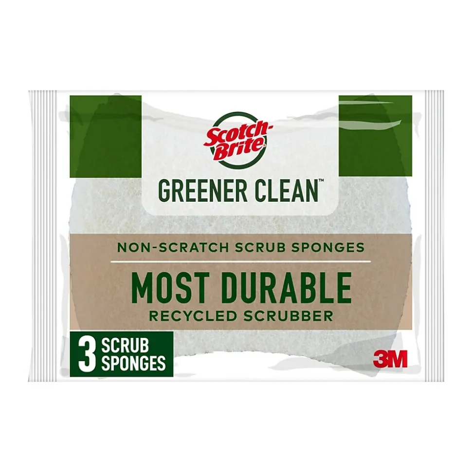 Scotch-Brite Greener Clean Scrub Sponge, Tan, 3/Pack (97033)