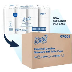Scott 2 Ply Coreless Toilet Paper, White, 800 Sheets/Roll, 36 Rolls/Carton (07001)