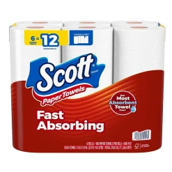 Scott Choose-A-Sheet Kitchen Roll Paper Towels, 1-ply, 102 Sheets/Roll, 6 Mega Rolls/Pack (16447/55413)