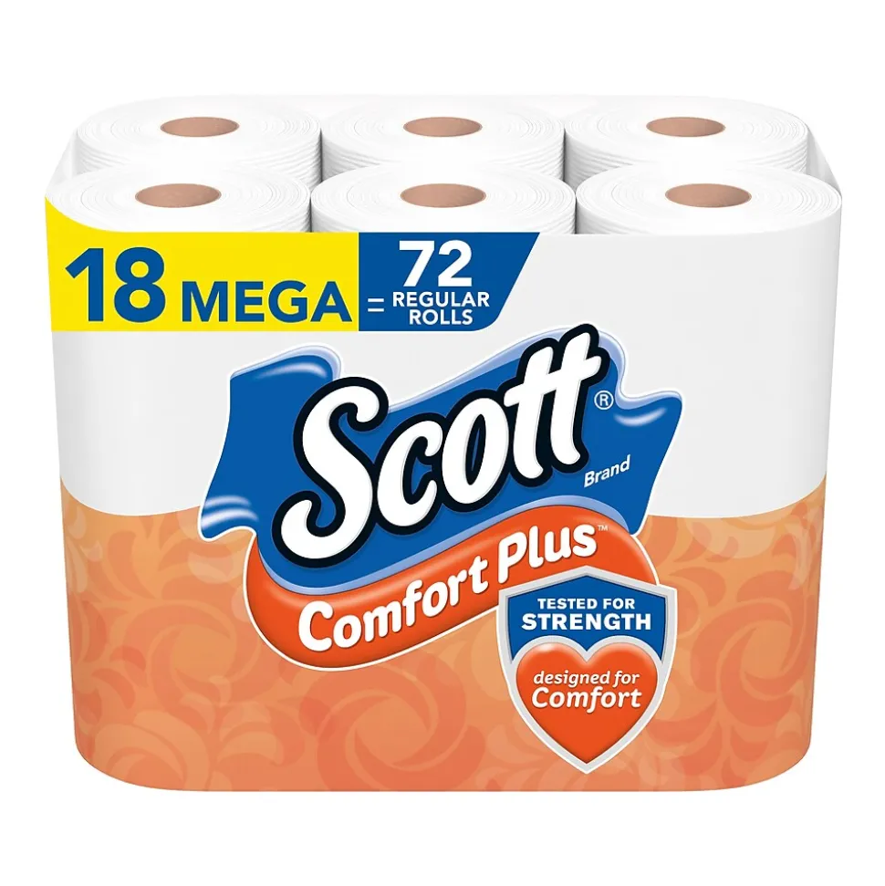 Scott Comfort Plus 1-Ply Standard Toilet Paper, White, 462 Sheets/Roll, 18 Rolls/Case (54258)