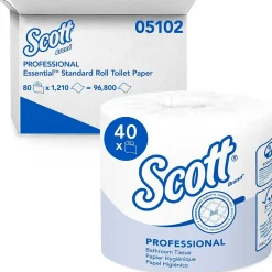 Scott Essential 1-Ply Standard Toilet Paper, White, 1210 Sheets/Roll, 80 Rolls/Carton (05102)