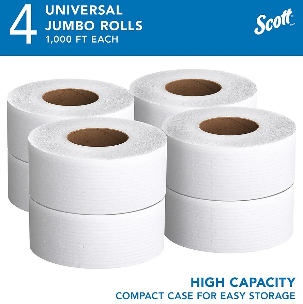 Scott Essential Recycled Jumbo Toilet Paper, 2-ply, White, 4 Rolls/Case (03148)