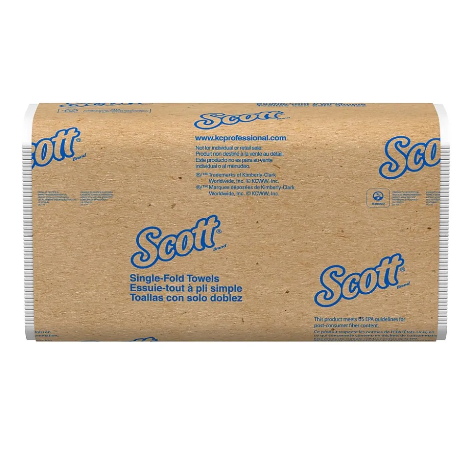 Scott Essential Recycled Single Fold Paper Towels, 1-ply, 250 Sheets/Pack, 16 Packs/Carton (01700)