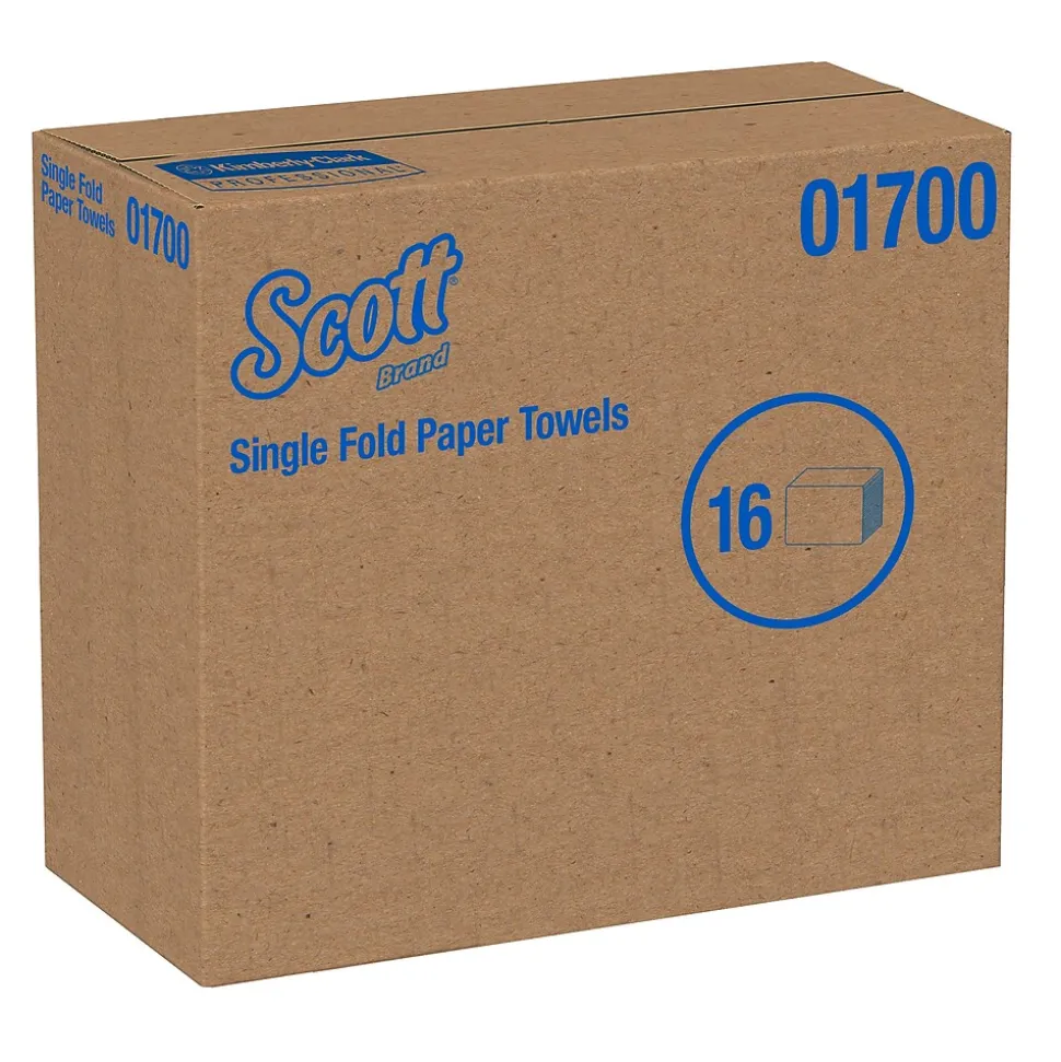 Scott Essential Recycled Single Fold Paper Towels, 1-ply, 250 Sheets/Pack, 16 Packs/Carton (01700)