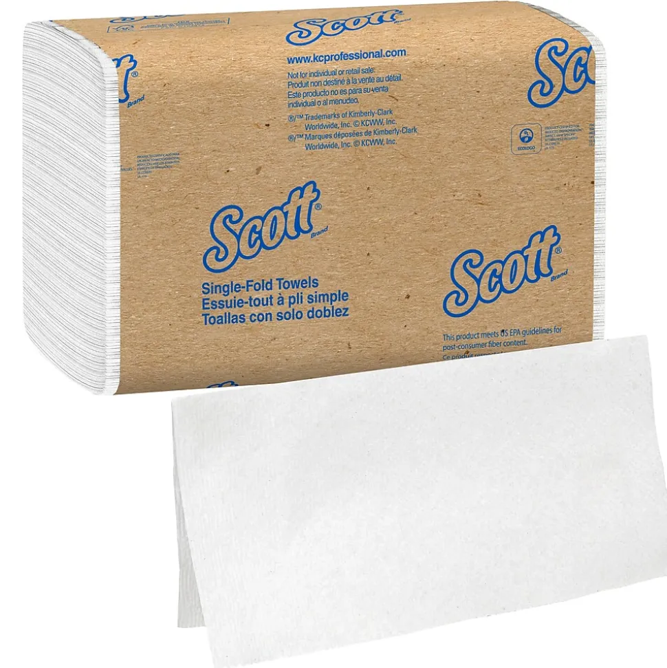 Scott Essential Recycled Single Fold Paper Towels, 1-ply, 250 Sheets/Pack, 16 Packs/Carton (01700)