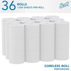 Scott Essential Recycled Coreless Toilet Paper, 2-ply, White, 1000 Sheets/Roll, 36 Rolls/Case (04007)