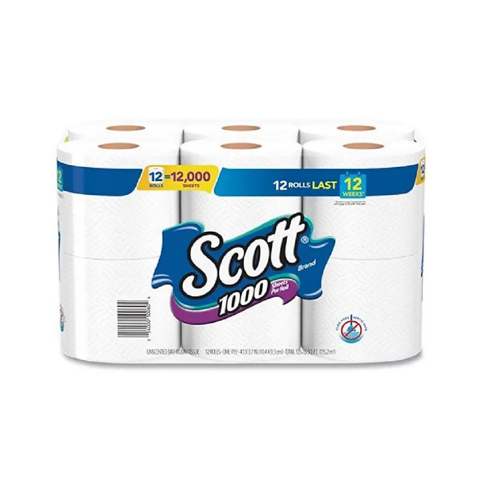 Scott 1-Ply Standard Toilet Paper, White, 1000 Sheets/Roll, 12 Rolls/Case (10060)