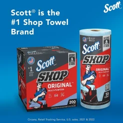 Scott Shop Towels Original, 9.4" x 11", Blue, 55 Sheets/Roll, 6 Rolls/Pack (75180)