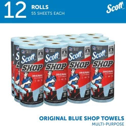 Scott Shop Towels Original, 9.4" x 11", Blue, 55 Sheets/Roll, 12 Rolls/Carton (75147)