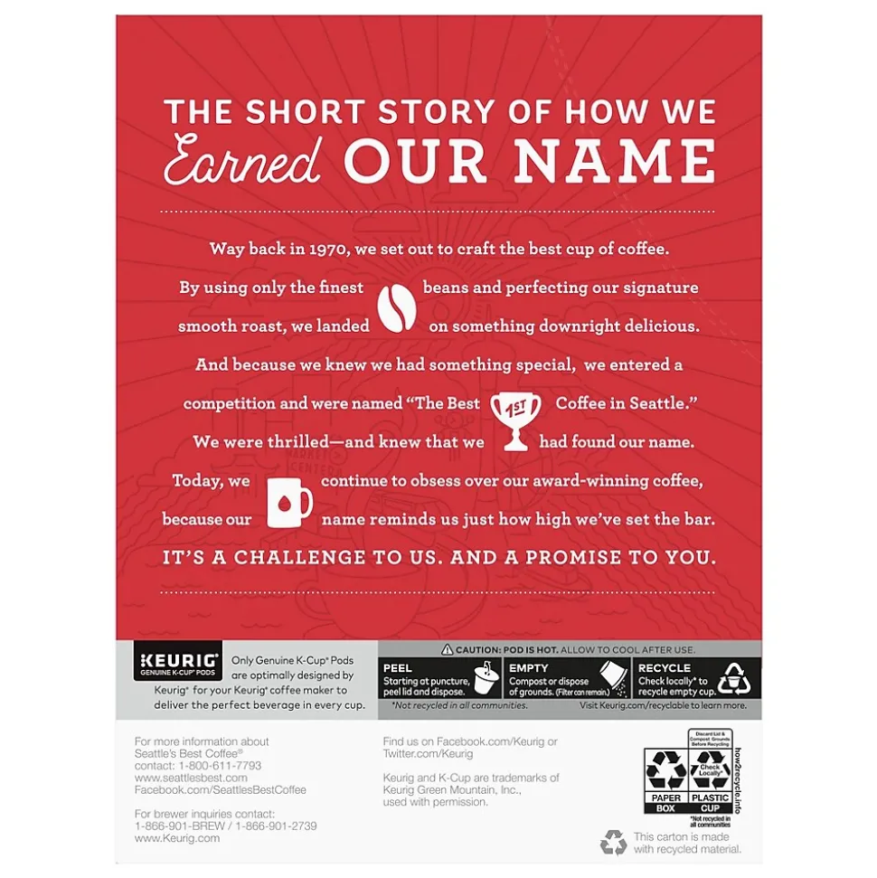 Seattle's Best Coffee House Blend Keurig® K-Cup® Pods, Medium Roast, 24/Box (SBK30189)