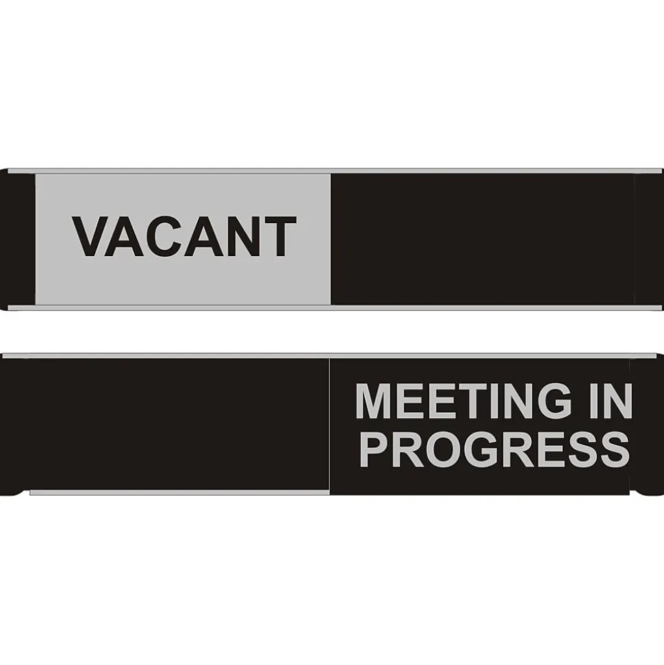 SECO Sliding Sign "Meeting in Progress" 10"W x 2"H Aluminum, Black and White (OF139-255X52)