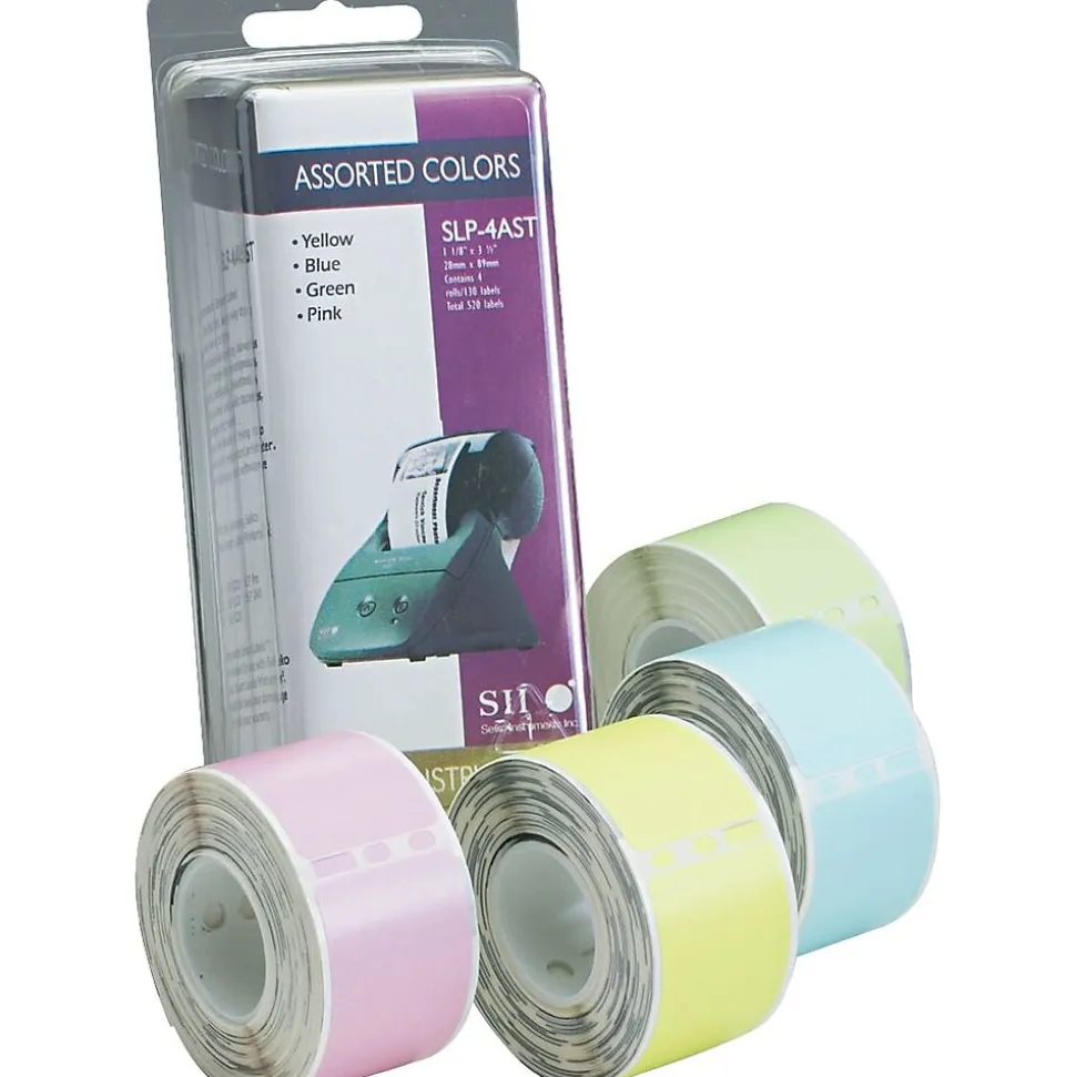 Seiko® Self-Adhesive Address Labels, 130 Labels Per Roll, Assorted Colors, 1 1/8"H x 3 1/2"W, 520/Bx