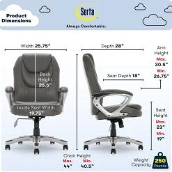 Serta Amplify Ergonomic Faux Leather Swivel Executive Chair, Light Gray (43673C)