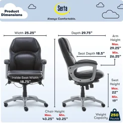 Serta Back in Motion Bonded Leather Executive Chair, Smooth Black (43521OSS)