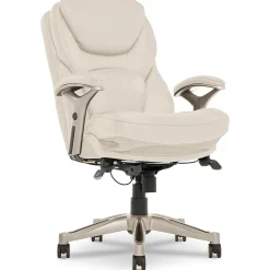 Serta Claremont Ergonomic Faux Leather Swivel Executive Chair with Back in Motion Technology, Ivory (44186C)