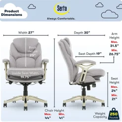 Serta Claremont Ergonomic Fabric Swivel Executive Chair with Back in Motion Technology, Light Gray (44186D)