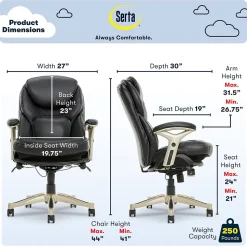 Serta Claremont Ergonomic Leather Swivel Executive Chair with Back in Motion Technology, Black (CHR200006)