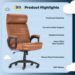 Serta Comfort Big & Tall Ergonomic Bonded Leather Swivel Executive Chair, Cognac (CHR10131D)