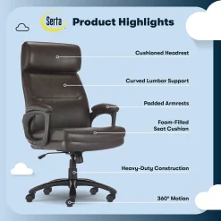 Serta Comfort Big & Tall Ergonomic Bonded Leather Swivel Executive Office Chair, Brown (CHR10131B)