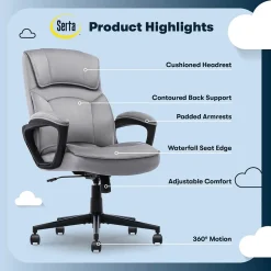 Serta Comfort Classic Ergonomic Velvet Fabric Swivel Executive Chair, Gray (CCHR10005A)