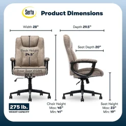 Serta Comfort Eco Ergonomic Velvet Fabric Swivel Executive Chair, Light Brown (CCHR10006C)