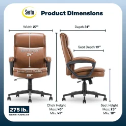 Serta Comfort Ergo Ergonomic Bonded Leather Swivel Executive Chair, Cognac (CCHR10016A)