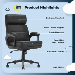 Serta Comfort Ergonomic Bonded Leather Swivel Executive Chair, Black (CHR10130A)