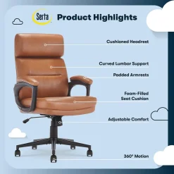 Serta Comfort Ergonomic Bonded Leather Swivel Executive Chair, Cognac (CHR10130D)