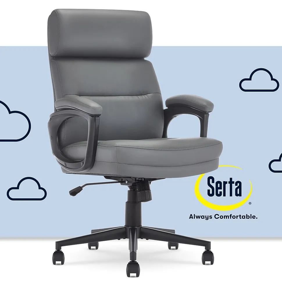 Serta Comfort Ergonomic Bonded Leather Swivel Executive Chair, Gray (CHR10130C)