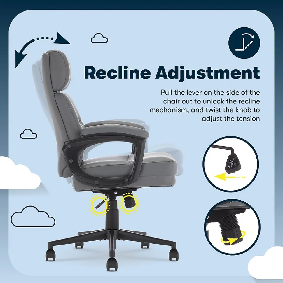 Serta Comfort Ergonomic Bonded Leather Swivel Executive Chair, Gray (CHR10130C)