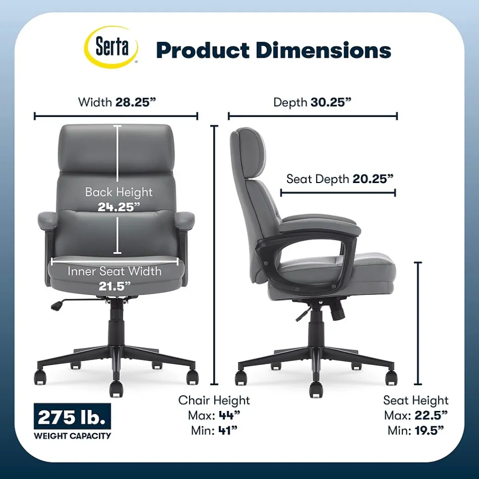 Serta Comfort Ergonomic Bonded Leather Swivel Executive Chair, Gray (CHR10130C)