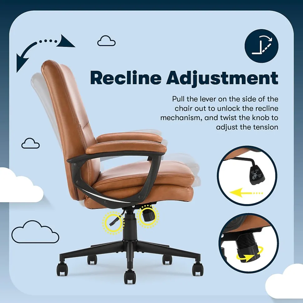 Serta Comfort Modern Ergonomic Bonded Leather Swivel Executive Chair, Cognac (CHR10132D)