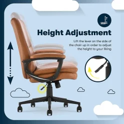 Serta Comfort Modern Ergonomic Bonded Leather Swivel Executive Chair, Cognac (CHR10132D)