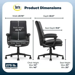 Serta Comfort Modern Ergonomic Bonded Leather Swivel Executive Chair, Black (CHR10132A)